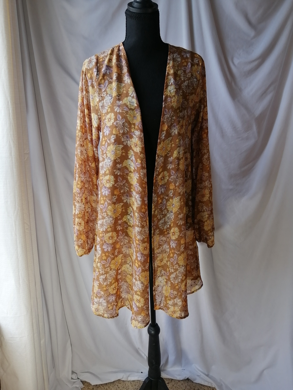 Lightweight Floral Duster - Mustard & Cream